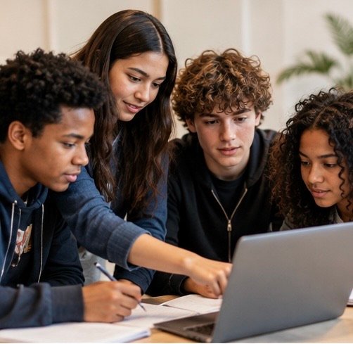 Jongeren werken samen aan een onderwijsactiviteit